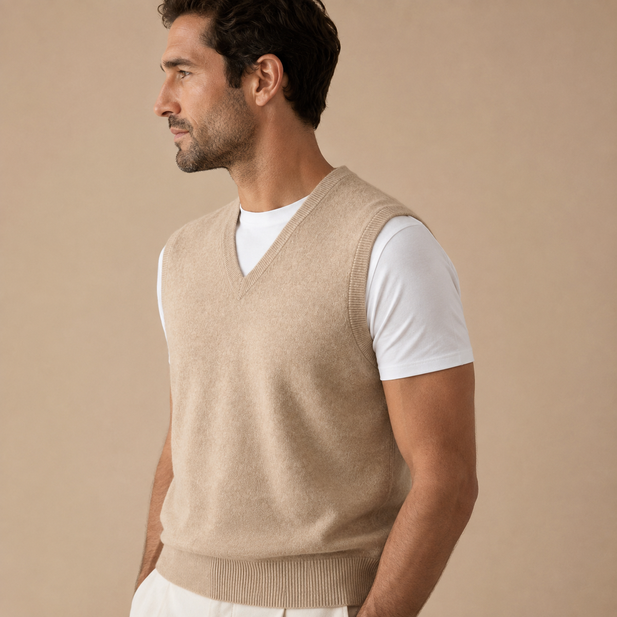 Cashmere V-Neck Sweater Vest – Beige