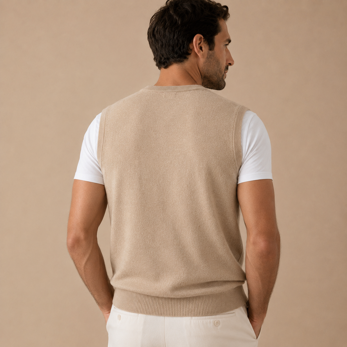 Cashmere V-Neck Sweater Vest – Beige