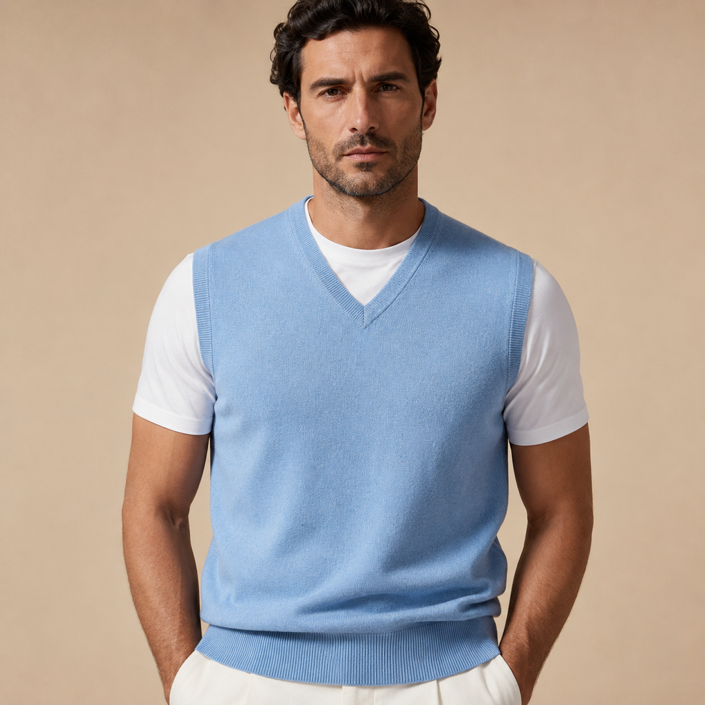Cashmere V-Neck Sweater Vest – Sky Blue