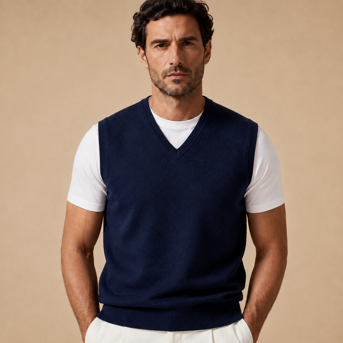 Cashmere V-Neck Sweater Vest – Navy