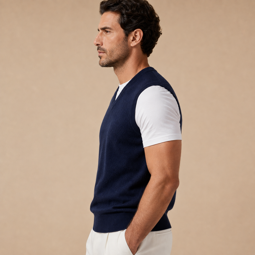 Cashmere V-Neck Sweater Vest – Navy