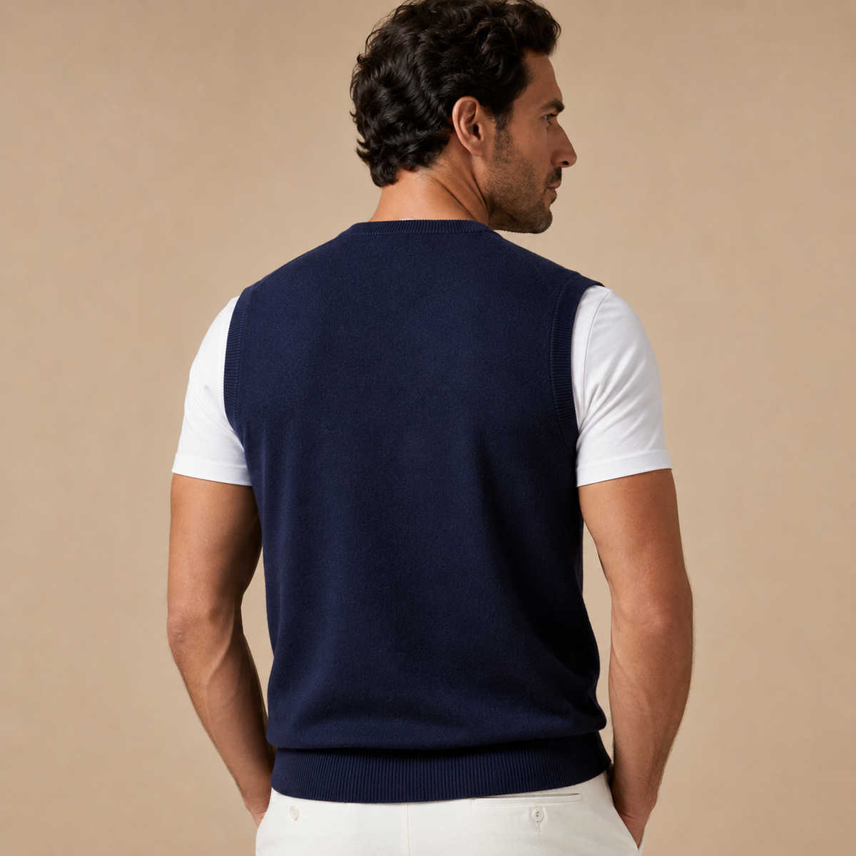 Cashmere V-Neck Sweater Vest – Navy