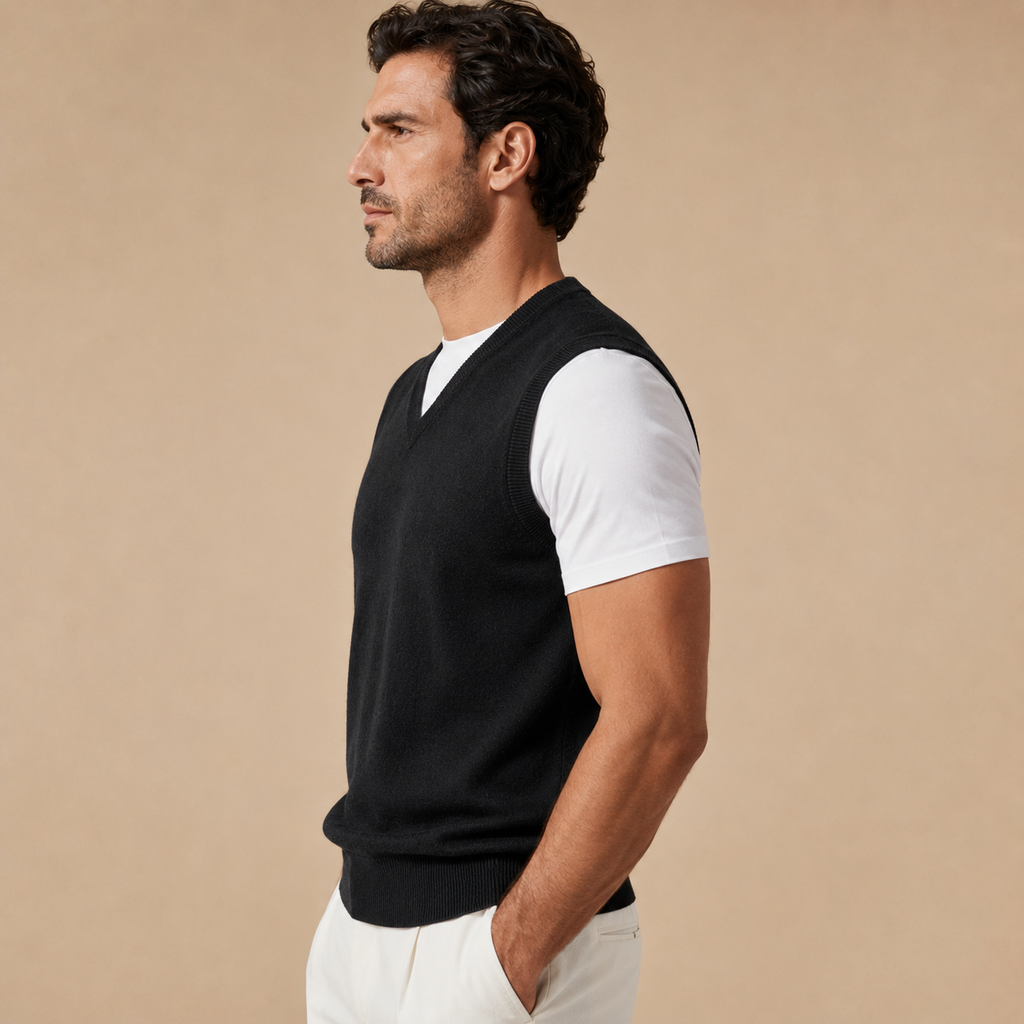 Cashmere V-Neck Sweater Vest – Black