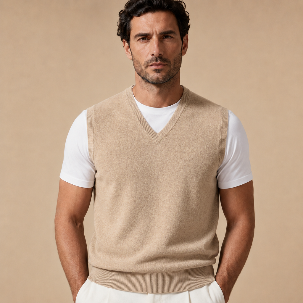 Cashmere V-Neck Sweater Vest – Beige