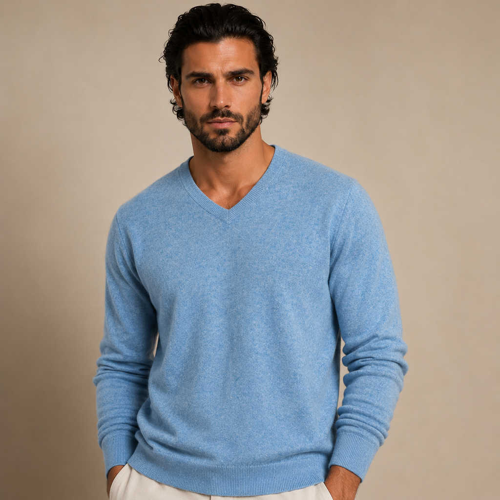 Cashmere V-Neck Sweater – Sky Blue