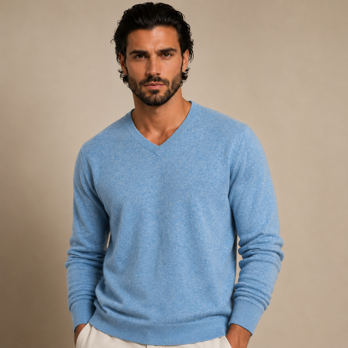 Cashmere V-Neck Sweater – Sky Blue