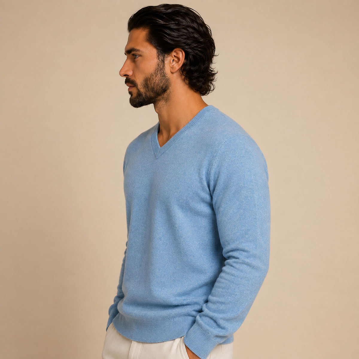 Cashmere V-Neck Sweater – Sky Blue