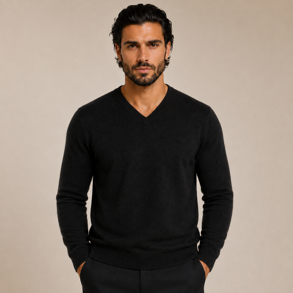Cashmere V-Neck Sweater – Black