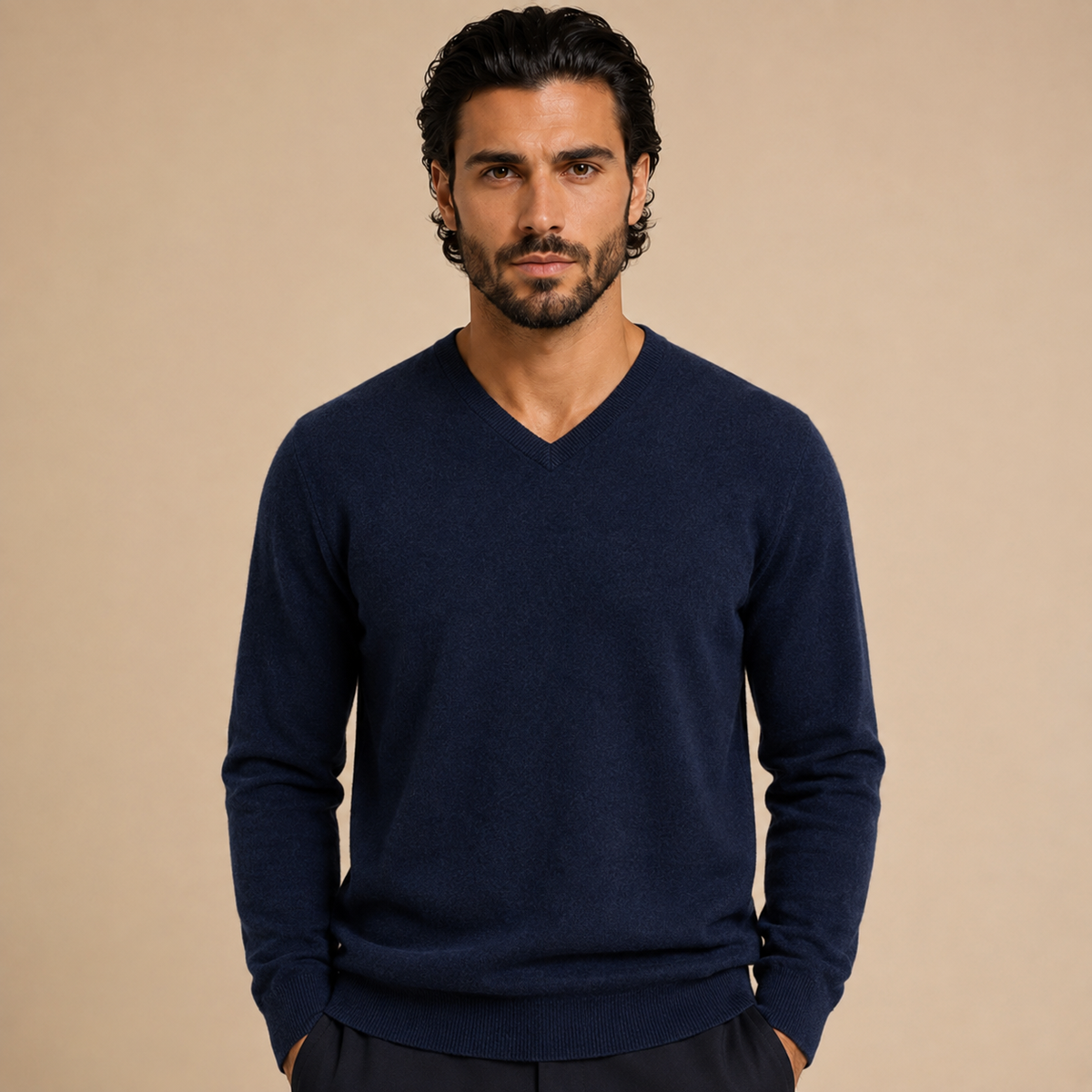 Cashmere V-Neck Sweater – Navy