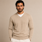 Cashmere V-Neck Sweater – Beige
