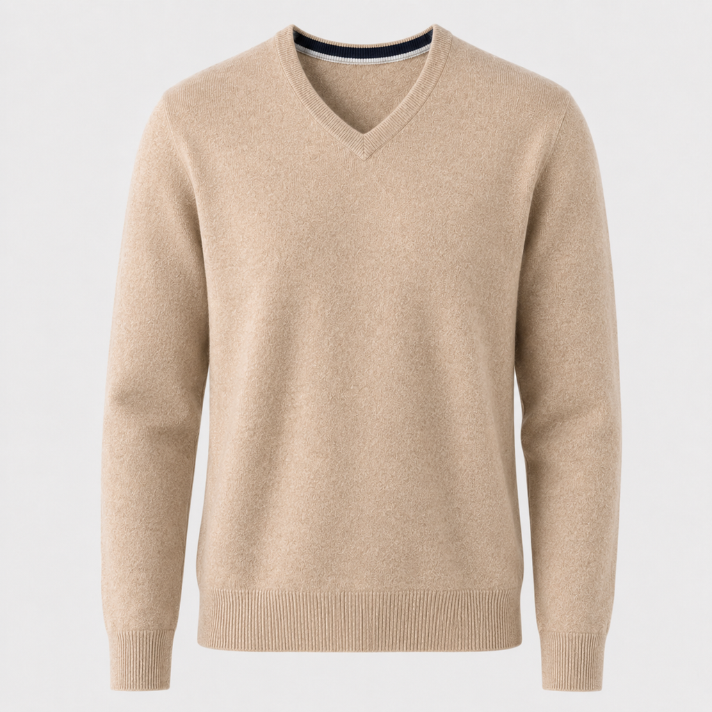 Cashmere V-Neck Sweater – Beige