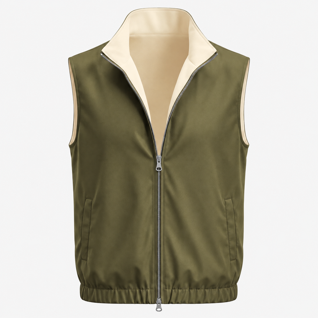 Reversible Motion Gilet — Olive & Cream