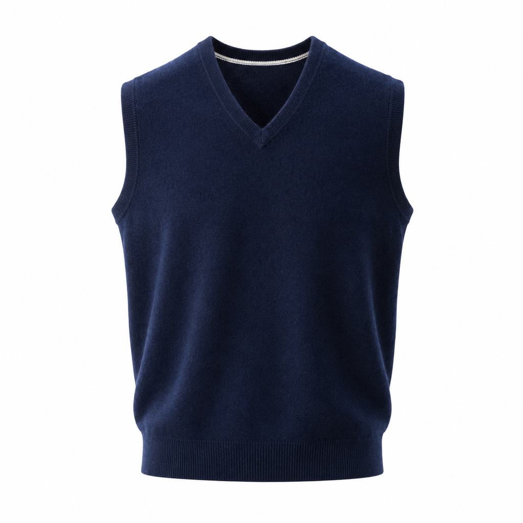 Cashmere V-Neck Sweater Vest – Navy