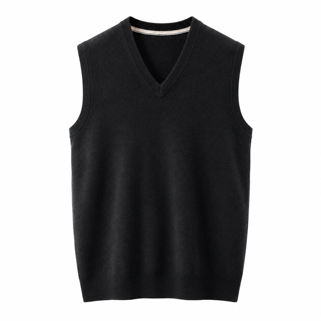 Cashmere V-Neck Sweater Vest – Black