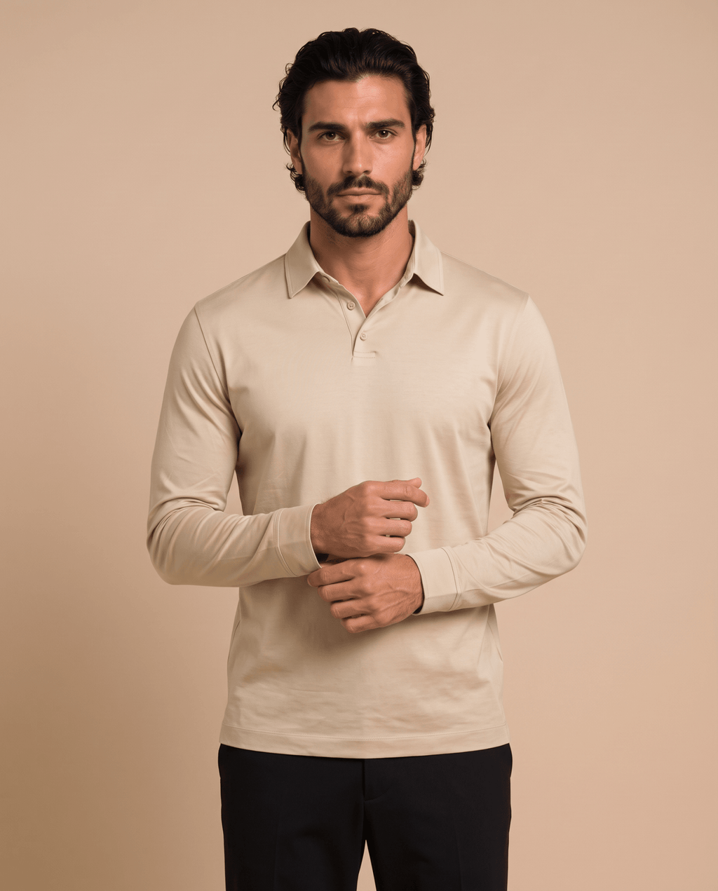 Beige Polo Longsleeve - ELORO