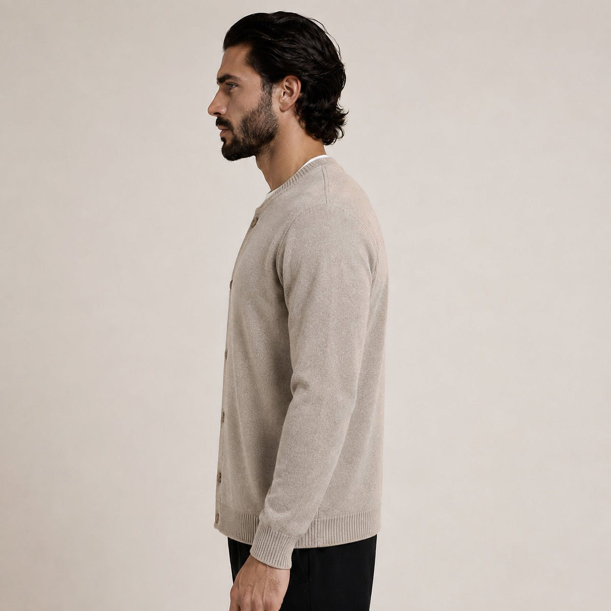 Button Wool Cardigan – Taupe - ELORO