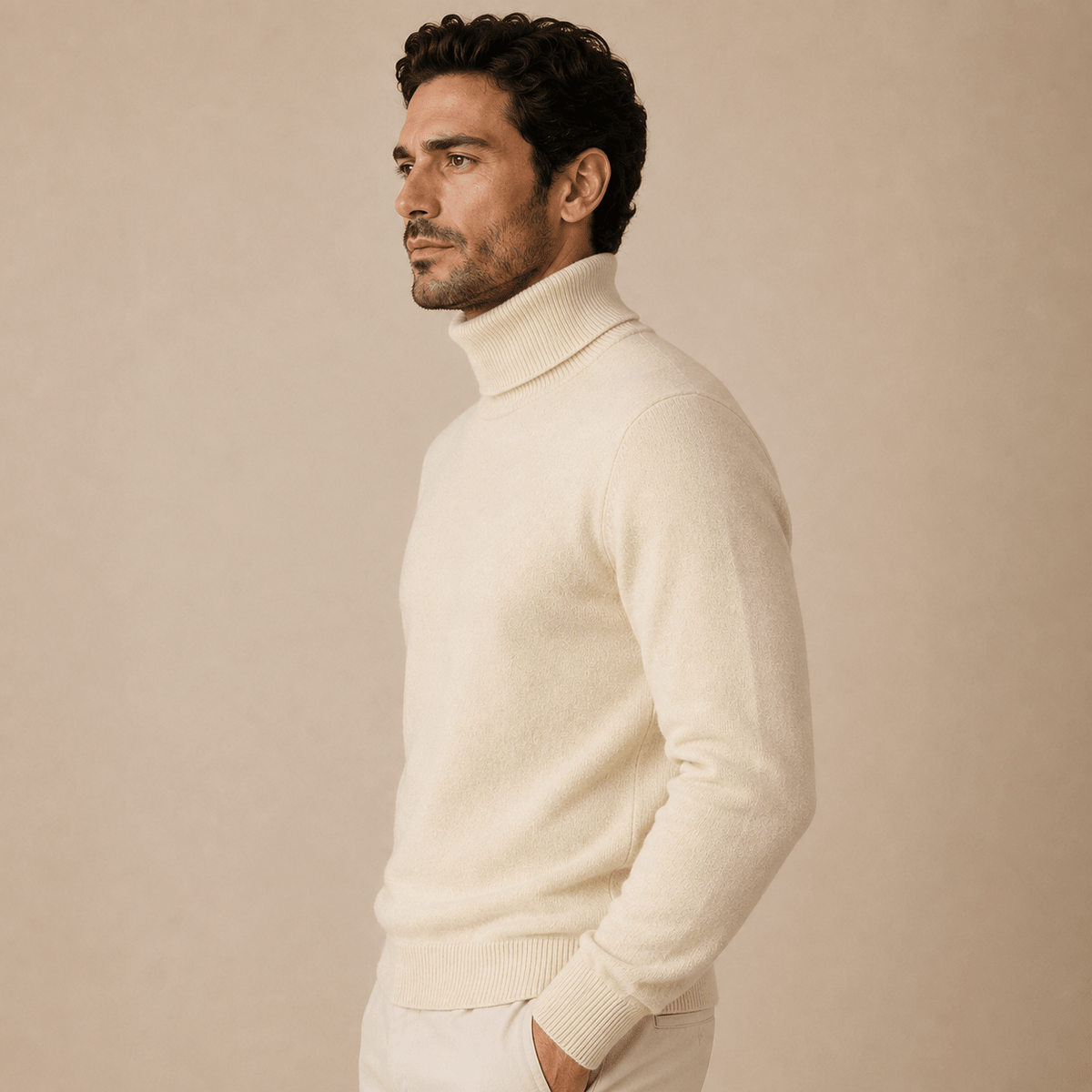 Cashmere Turtleneck Sweater – Beige - ELORO