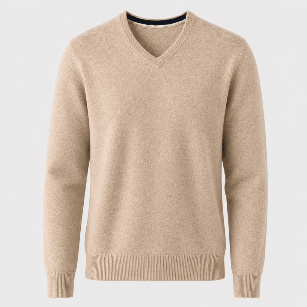 Cashmere V-Neck Sweater – Beige - ELORO