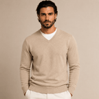 Cashmere V-Neck Sweater – Beige - ELORO