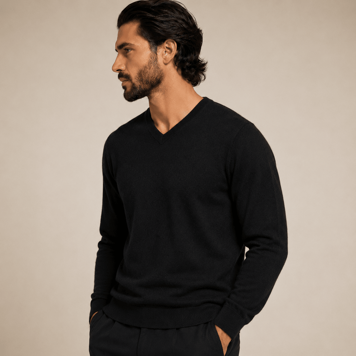 Cashmere V-Neck Sweater – Black - ELORO
