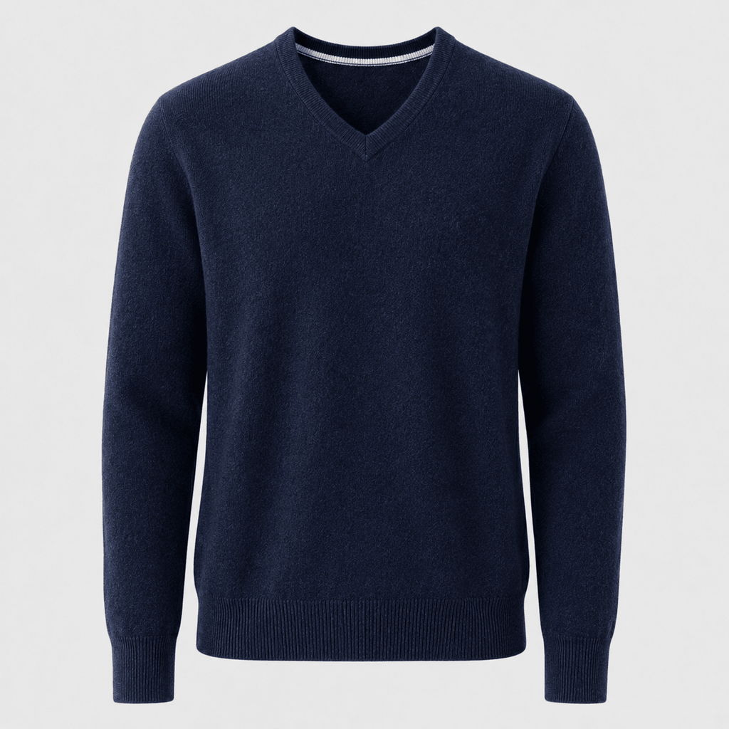 Cashmere V-Neck Sweater – Navy - ELORO