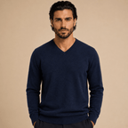 Cashmere V-Neck Sweater – Navy - ELORO