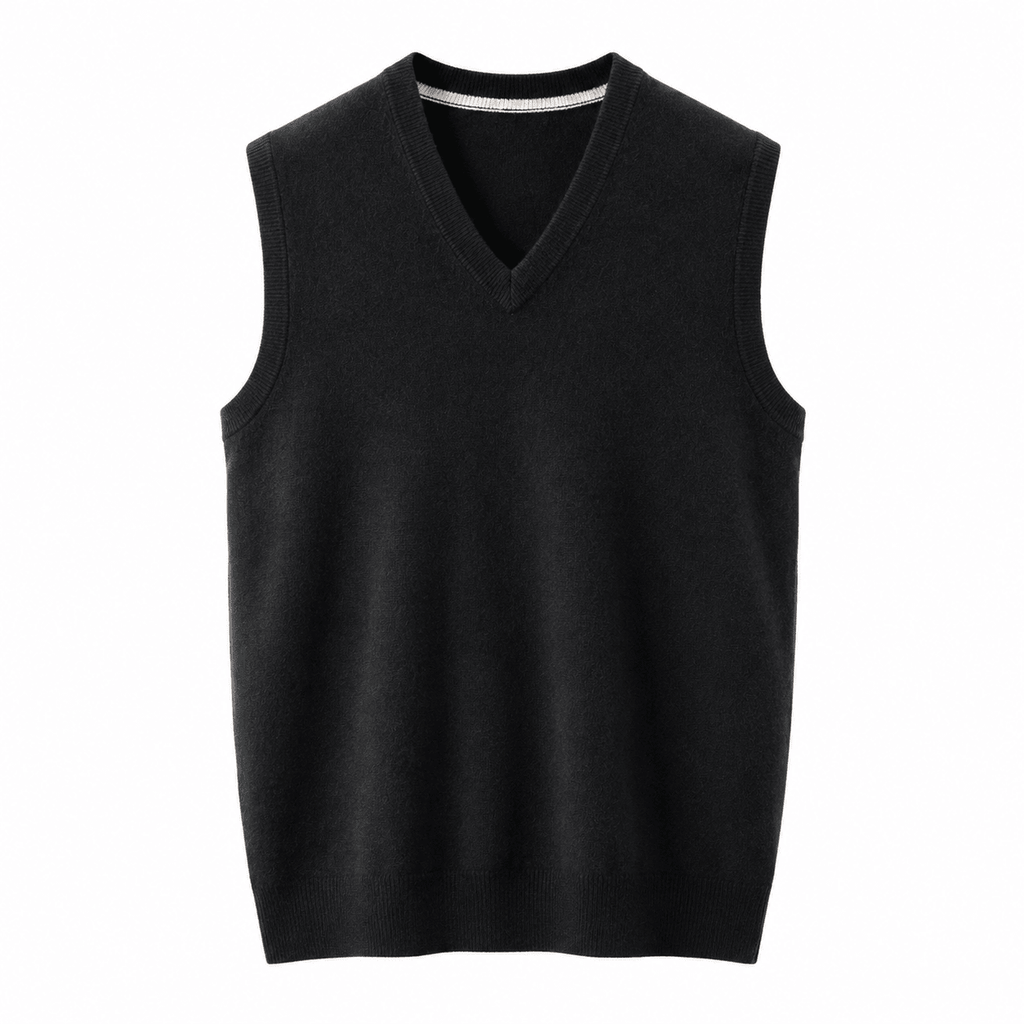 Cashmere V-Neck Sweater Vest – Black - ELORO