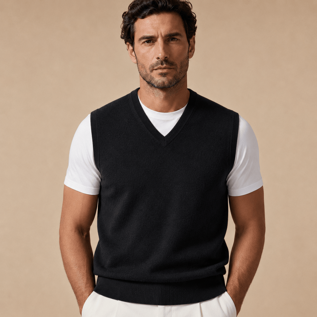 Cashmere V-Neck Sweater Vest – Black - ELORO