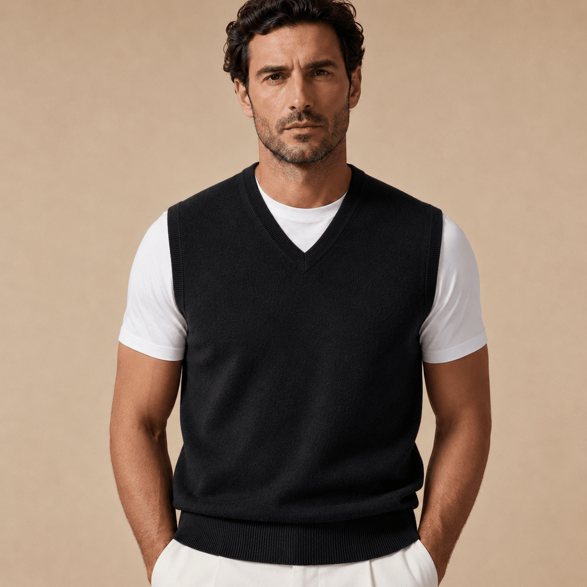 Cashmere V-Neck Sweater Vest – Black - ELORO
