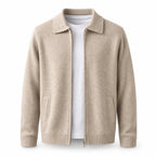 Collared Zip Wool Cardigan – Beige - ELORO