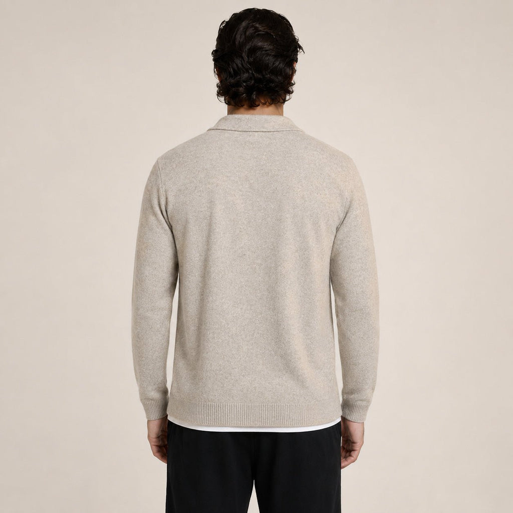 Collared Zip Wool Cardigan – Beige - ELORO