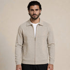 Collared Zip Wool Cardigan – Beige - ELORO