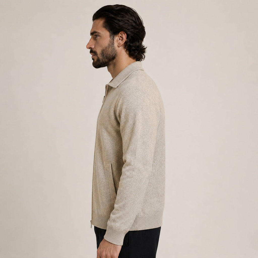 Collared Zip Wool Cardigan – Beige - ELORO