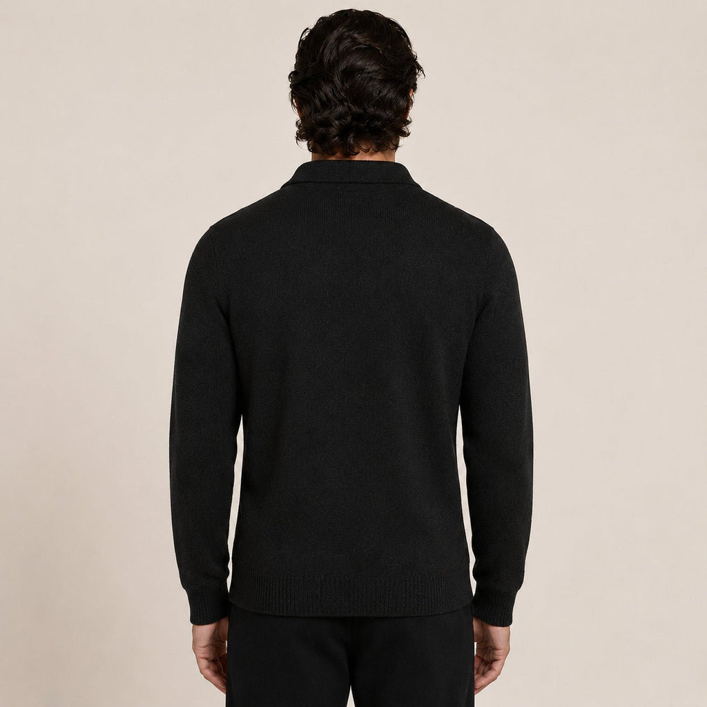 Collared Zip Wool Cardigan – Black - ELORO
