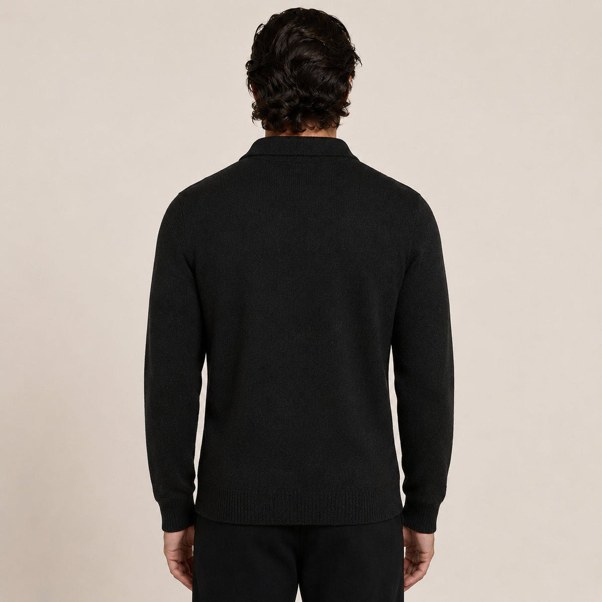 Collared Zip Wool Cardigan – Black - ELORO