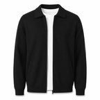 Collared Zip Wool Cardigan – Black - ELORO