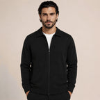 Collared Zip Wool Cardigan – Black - ELORO