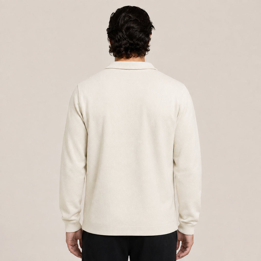 Collared Zip Wool Cardigan – Ivory - ELORO