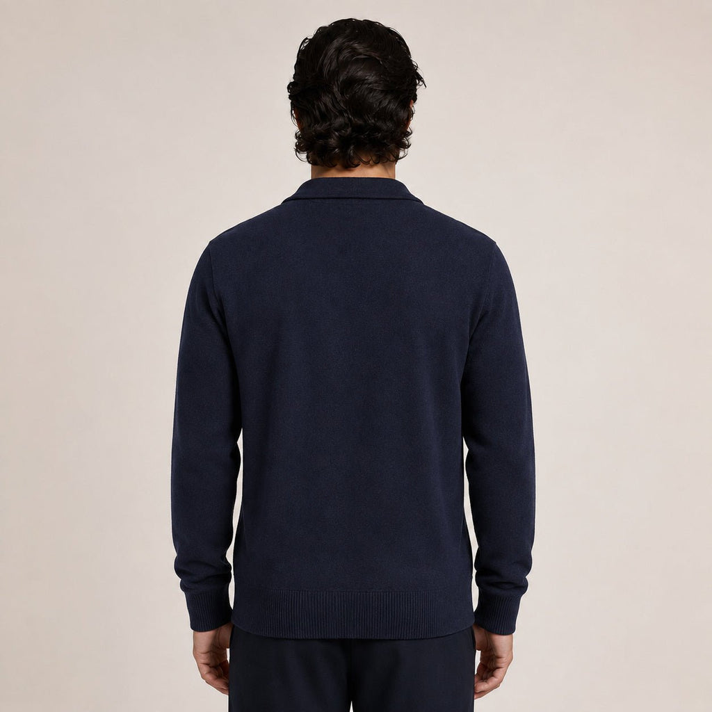 Collared Zip Wool Cardigan – Navy - ELORO