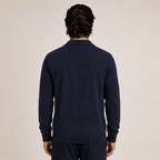 Collared Zip Wool Cardigan – Navy - ELORO