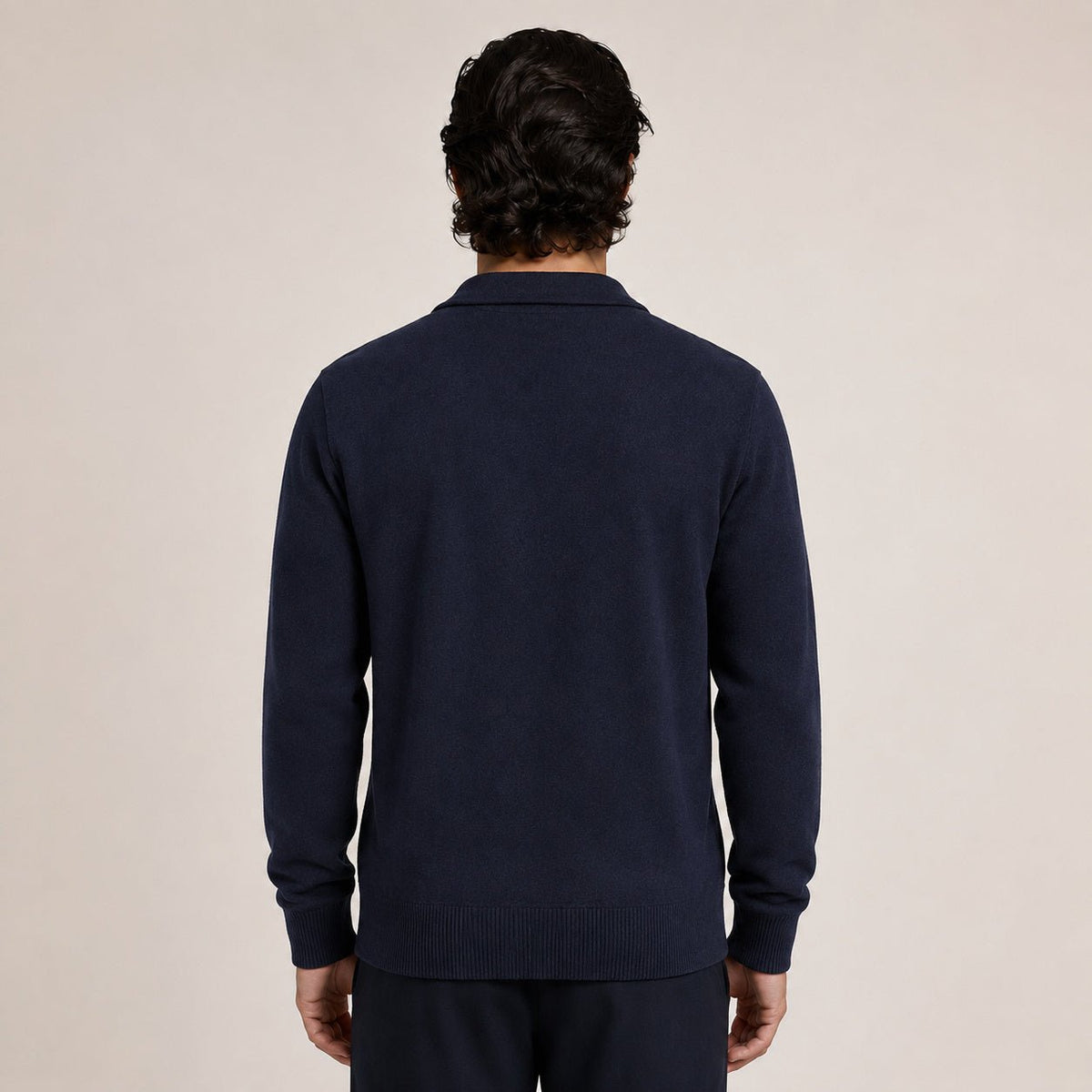 Collared Zip Wool Cardigan – Navy - ELORO
