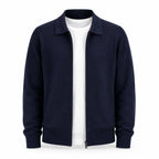 Collared Zip Wool Cardigan – Navy - ELORO