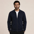Collared Zip Wool Cardigan – Navy - ELORO