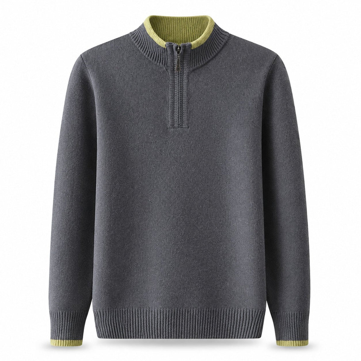 Contrast Quarter-Zip Wool Sweater – Charcoal & Lime - ELORO