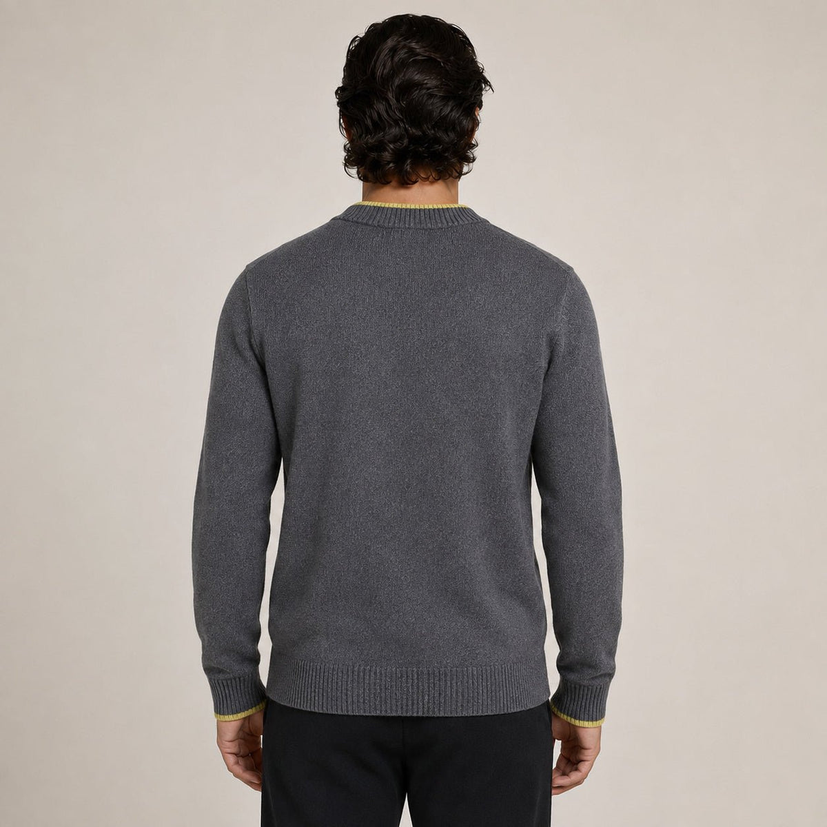 Contrast Quarter-Zip Wool Sweater – Charcoal & Lime - ELORO