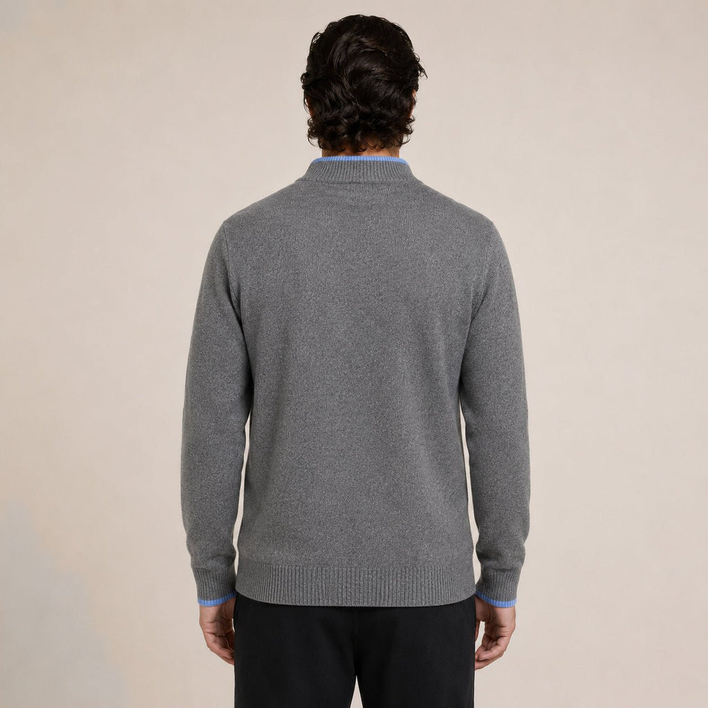 Contrast Quarter-Zip Wool Sweater – Grey & Blue - ELORO