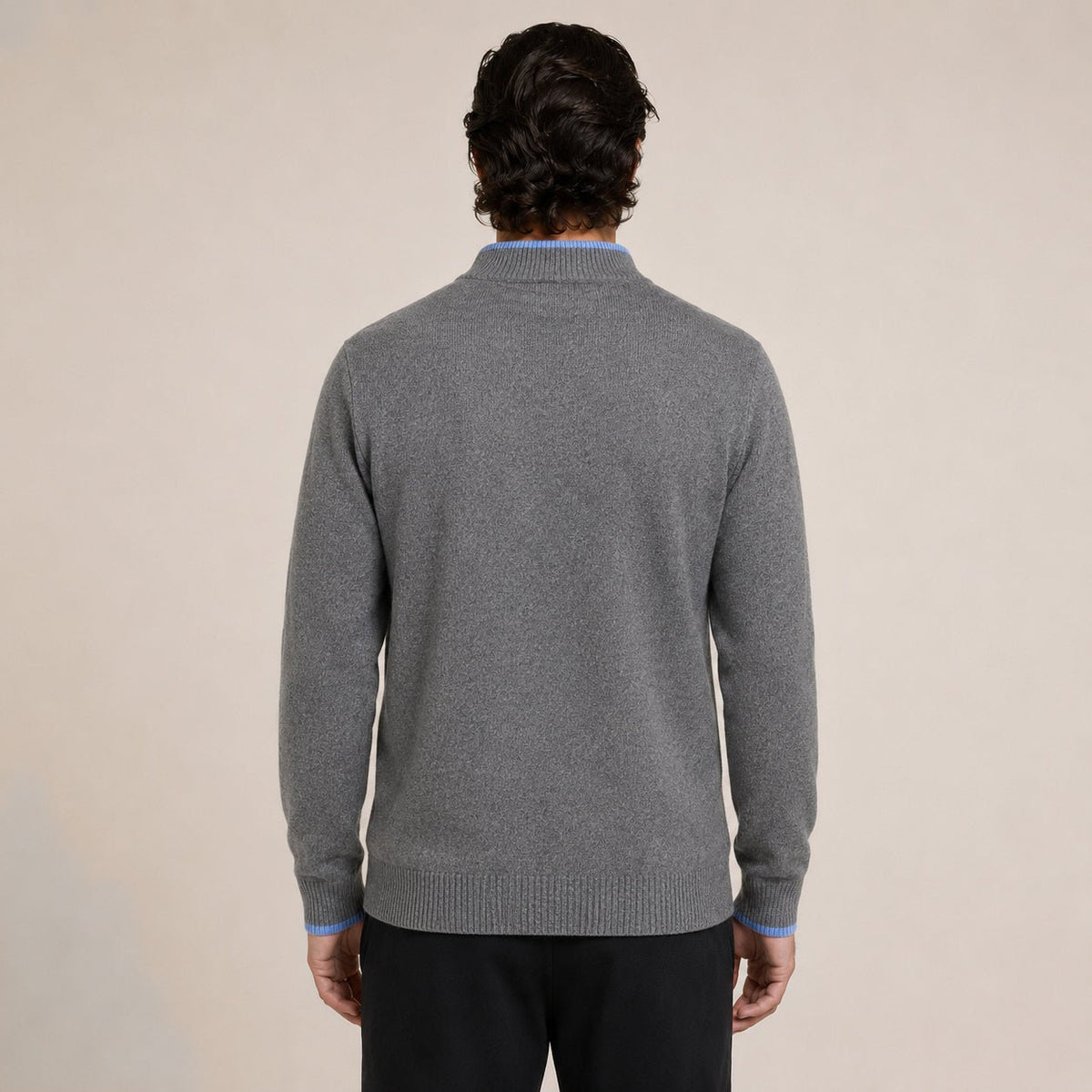 Contrast Quarter-Zip Wool Sweater – Grey & Blue - ELORO