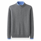 Contrast Quarter-Zip Wool Sweater – Grey & Blue - ELORO