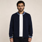 Contrast Textured Zip Wool Cardigan – Sage & Blue - ELORO