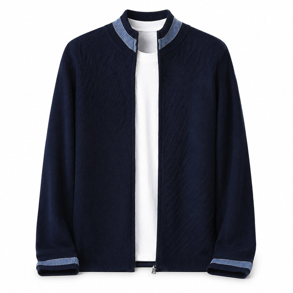 Contrast Textured Zip Wool Cardigan – Sage & Blue - ELORO